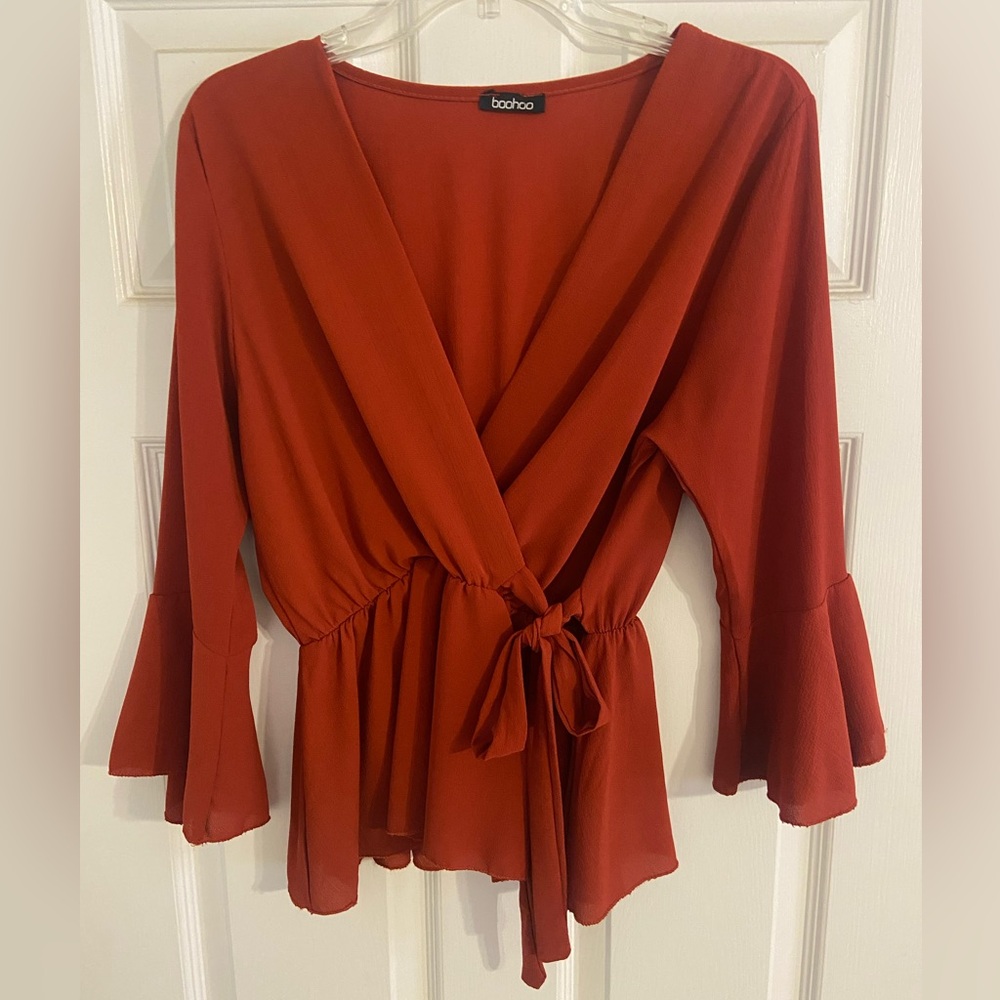Boohoo Women's Terracotta Wrap Blouse